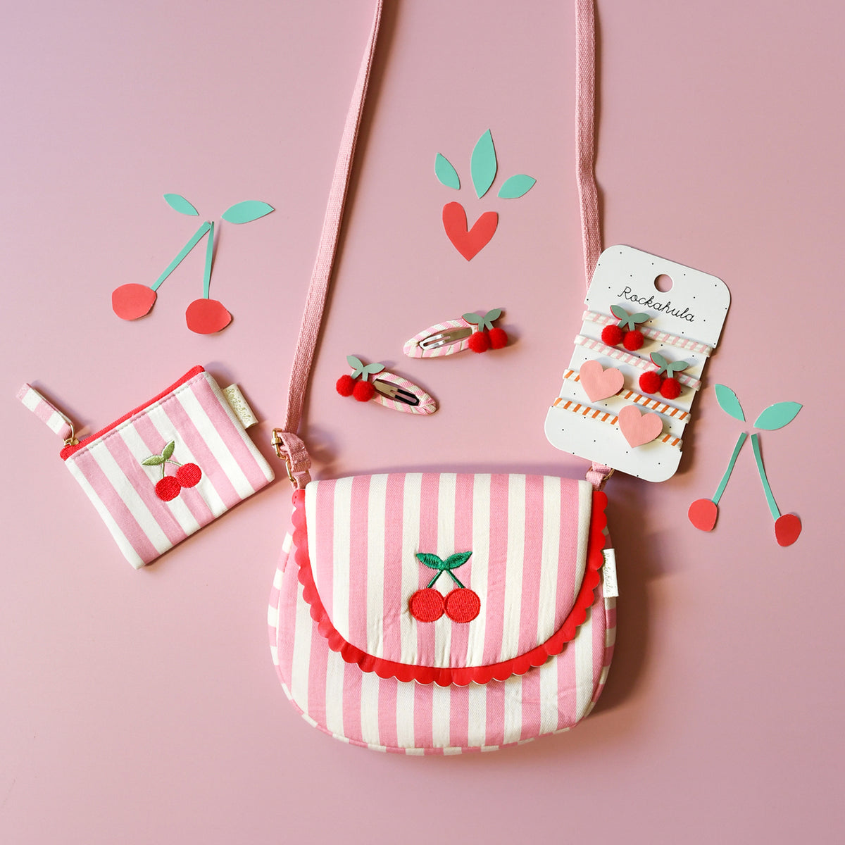 Cherry kiss stripy clips