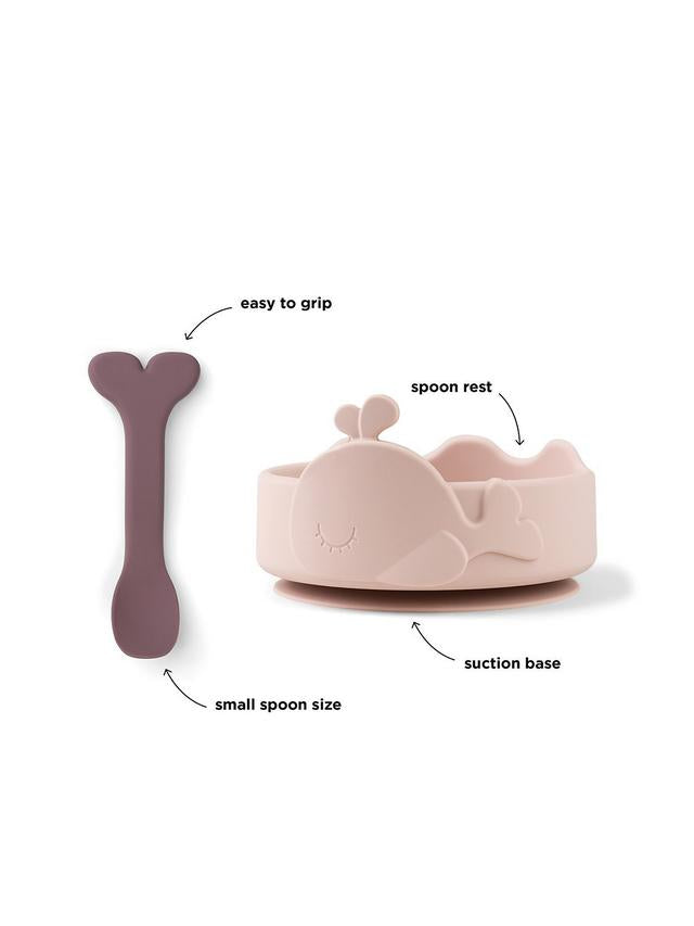 Wally Whale Stick & Stay Bowl & Spoon Set - Powder Pink