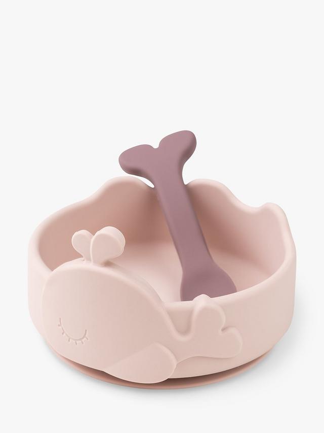 Wally Whale Stick & Stay Bowl & Spoon Set - Powder Pink
