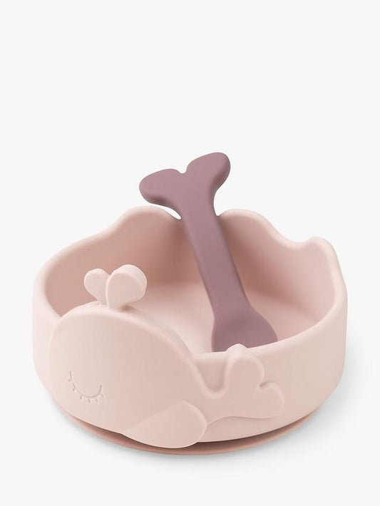 Wally Whale Stick & Stay Bowl & Spoon Set - Powder Pink