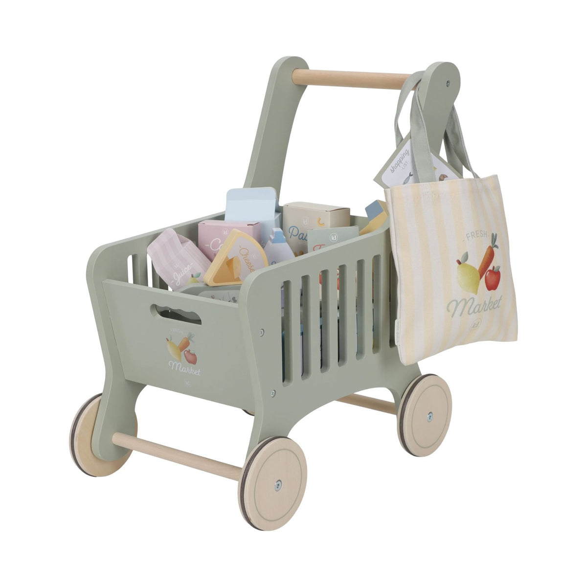 Wooden shopping trolley