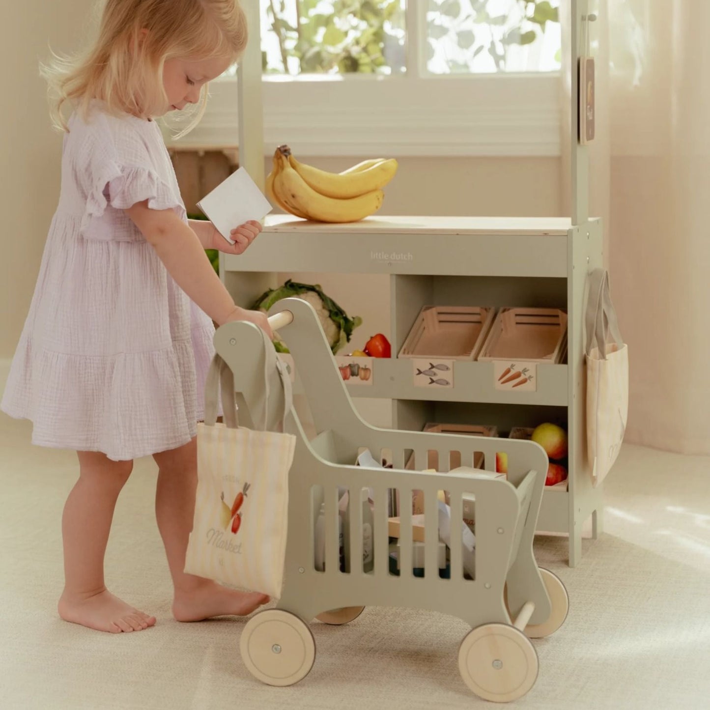 Wooden shopping trolley