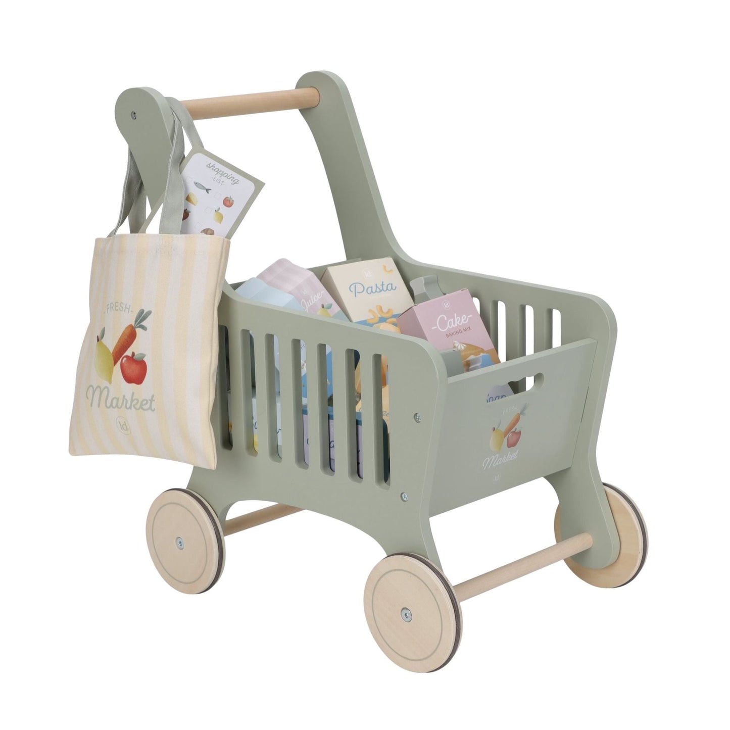 Wooden shopping trolley
