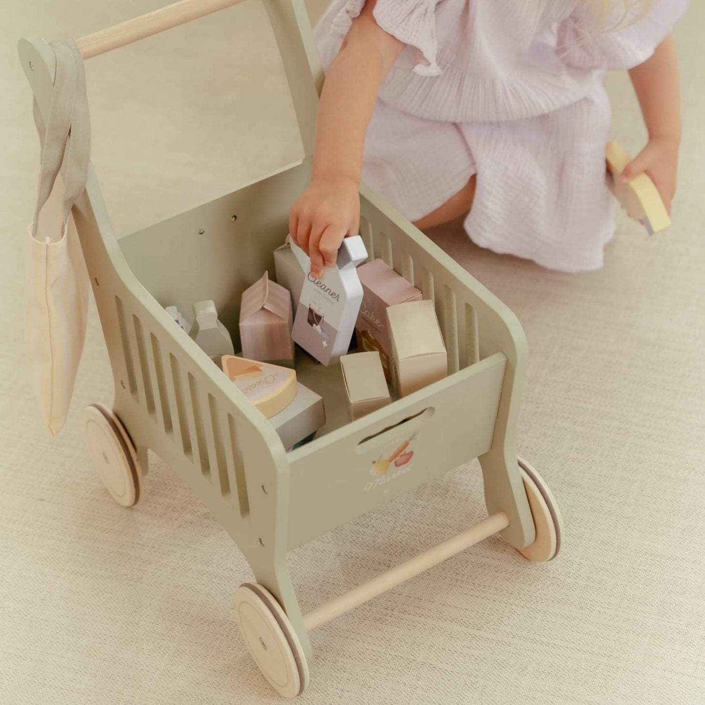 Wooden shopping trolley
