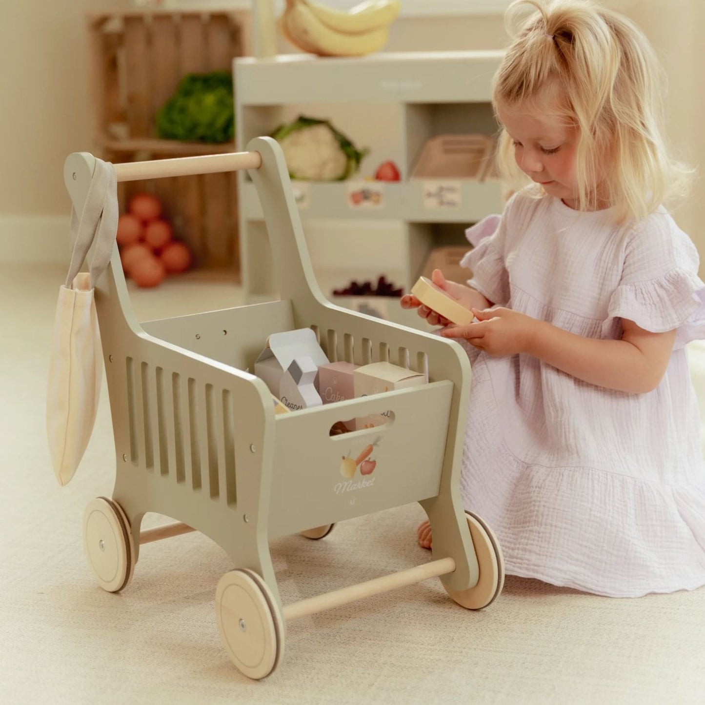 Wooden shopping trolley