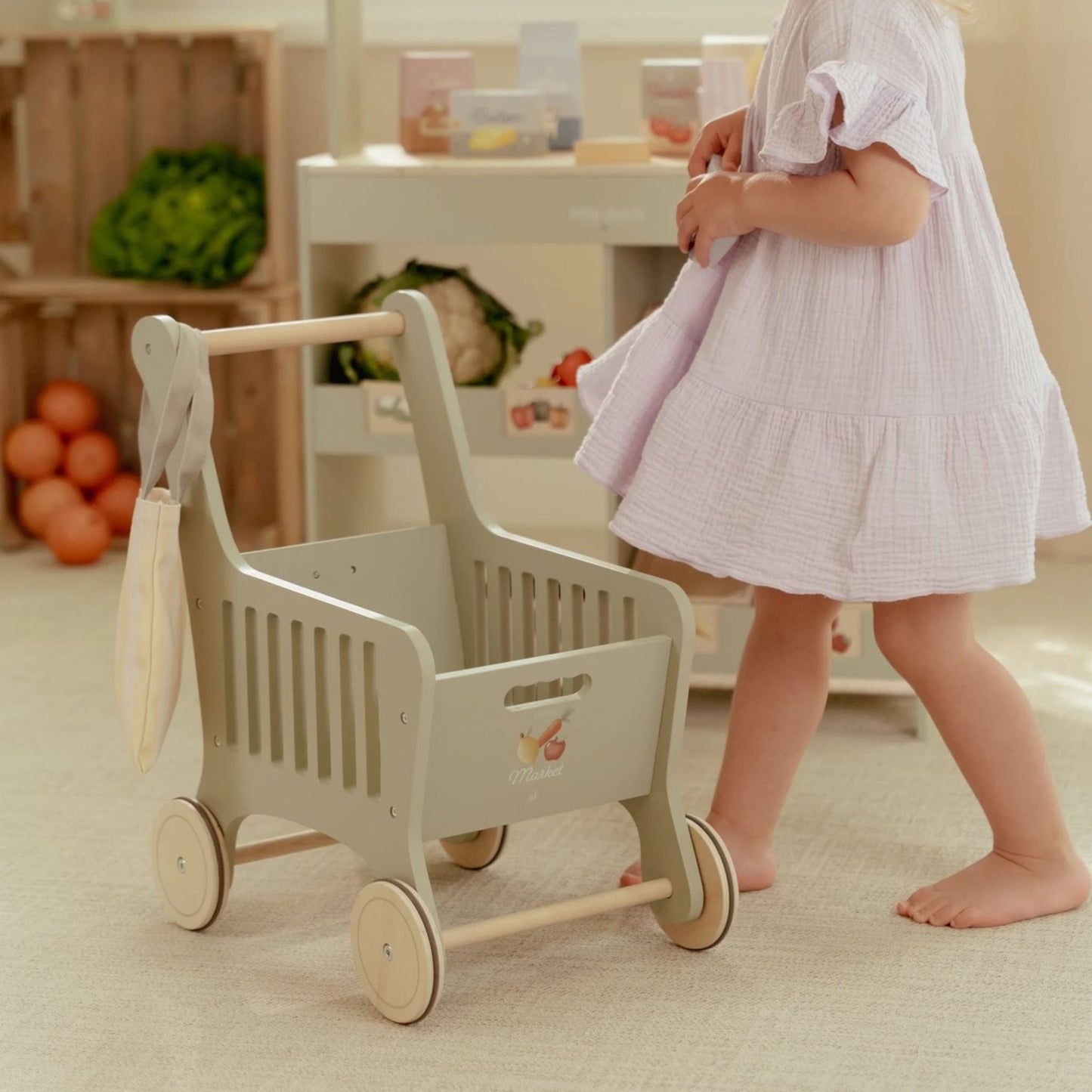 Wooden shopping trolley