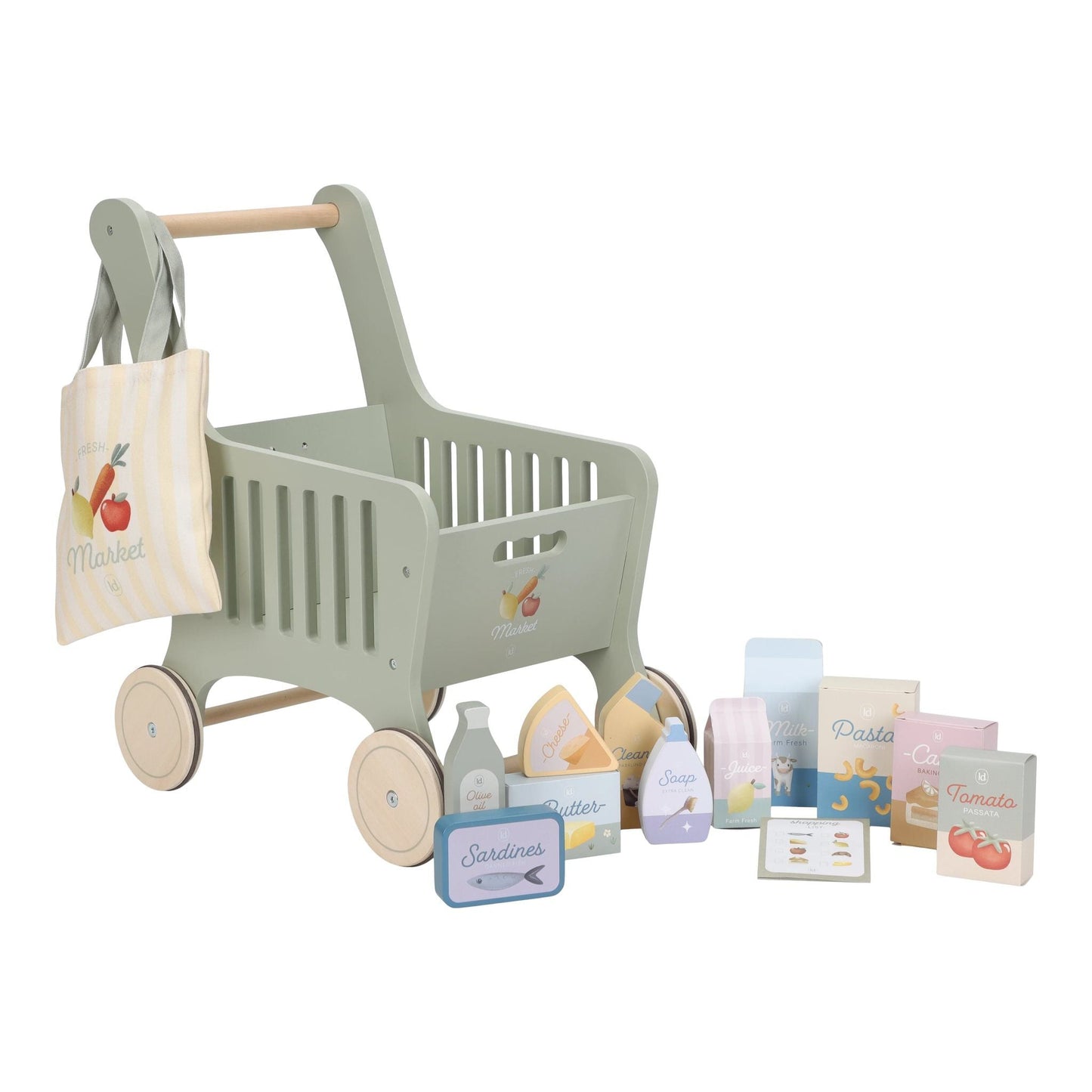 Wooden shopping trolley
